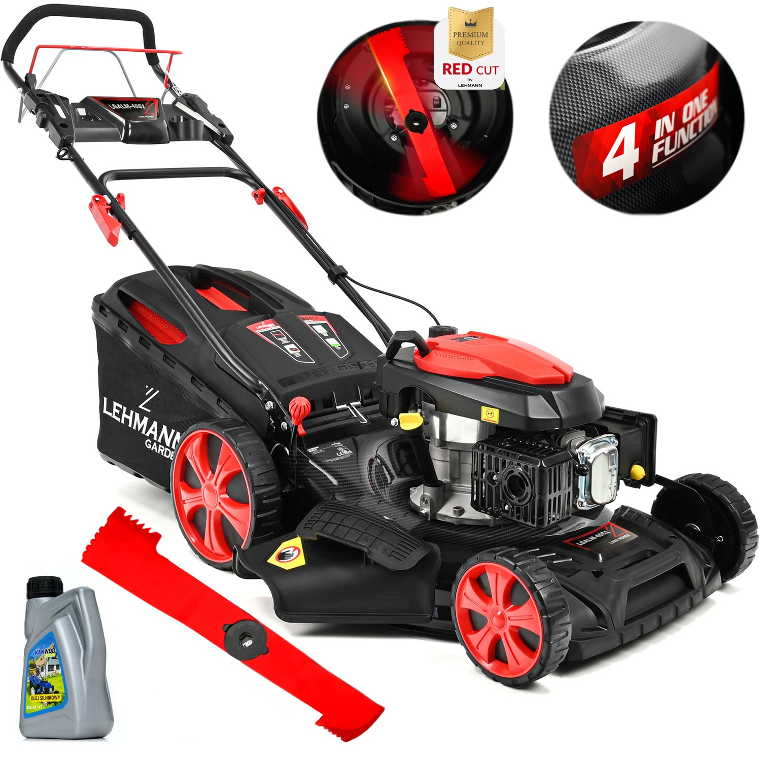 Masina De Tuns Gazon/Iarba Pe Benzina, Lehmann Buggle, Autopropulsata, 5.98CP, 196CC, 2800 RPM, 51cm Latime Lucru, cos 60L