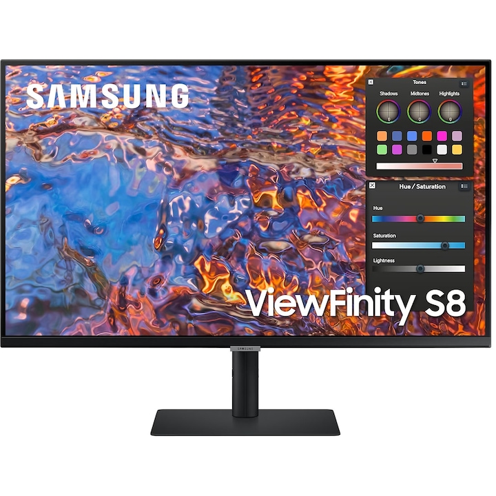 Монитор Samsung ViewFinity S8 S80PB, 32", IPS, 3840 x 2160 4K, 3 x USB 3.0, 1 x HDMI 2.0, Ethernet (RJ-45), 1 x DisplayPort 1.4, 1 x Audio Out, 1 x USB Type-C Upstream захранващ порт
