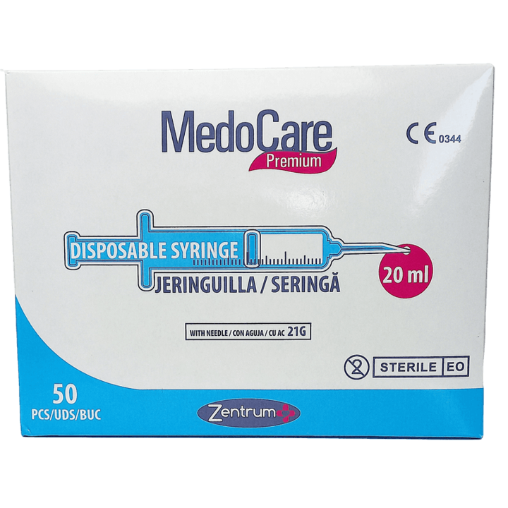 Спринцовка 20 ml, luer slip, с игла 21 G, MedoCare, 50 бр.