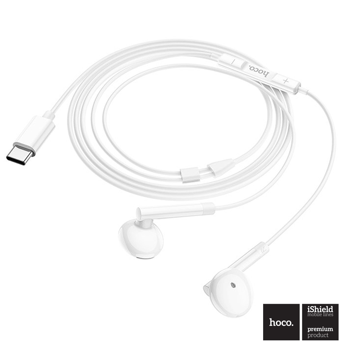 Casti HOCO stereo cu conector USB-C, 1.2m, comenzi si microfon pe fir, In-Ear design, compatibile Samsung, M95, Albe Alb