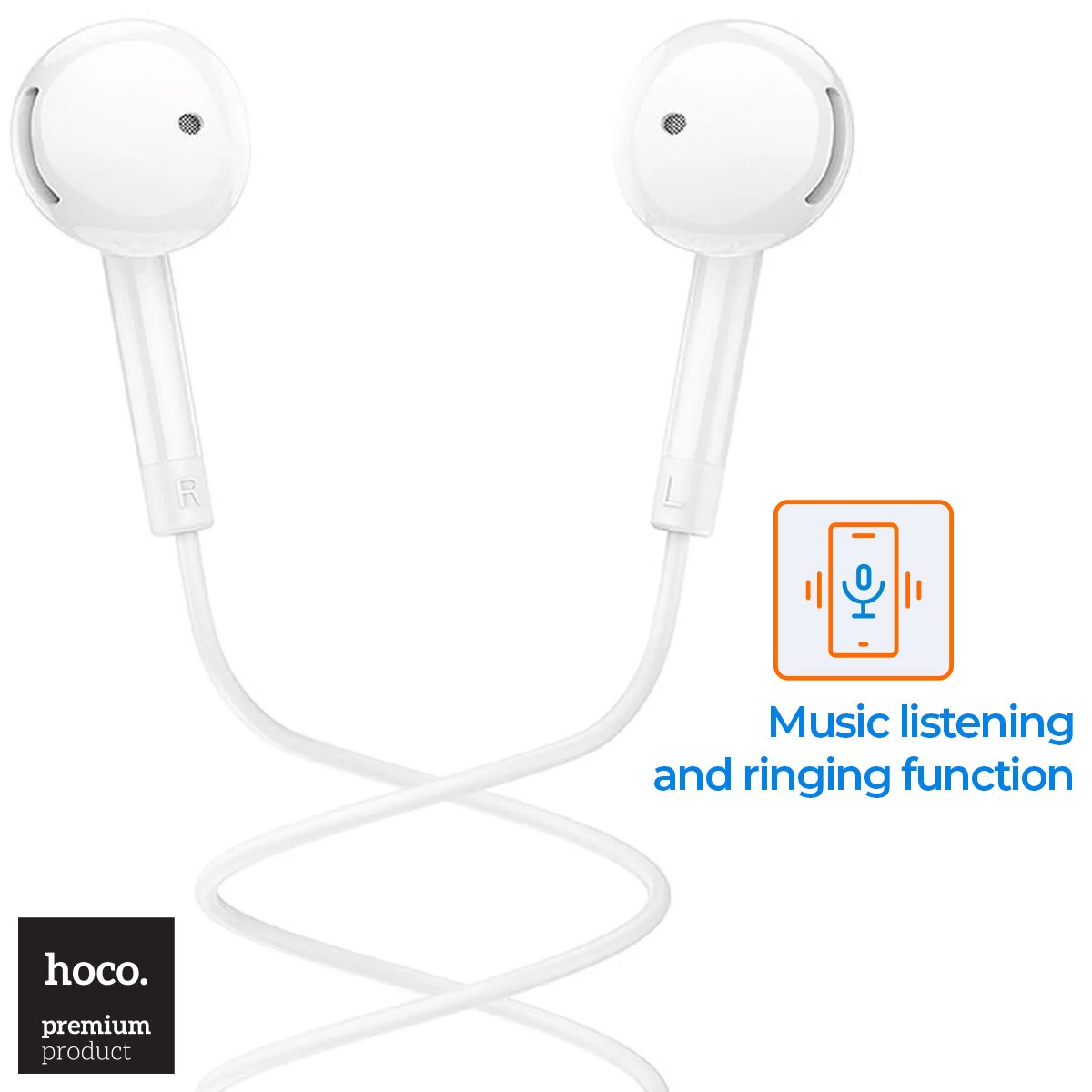 Casti HOCO stereo cu conector USB-C, 1.2m, comenzi si microfon pe fir, In-Ear design, compatibile Samsung, M95, Albe