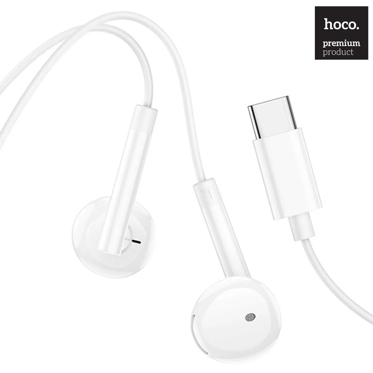 Casti HOCO stereo cu conector USB-C, 1.2m, comenzi si microfon pe fir, In-Ear design, compatibile Samsung, M95, Albe