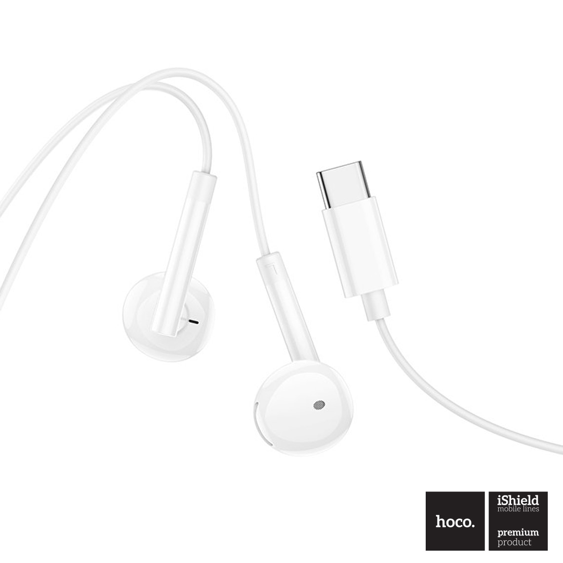 Casti HOCO stereo cu conector USB-C, 1.2m, comenzi si microfon pe fir, In-Ear design, compatibile Samsung, M95, Albe Alb