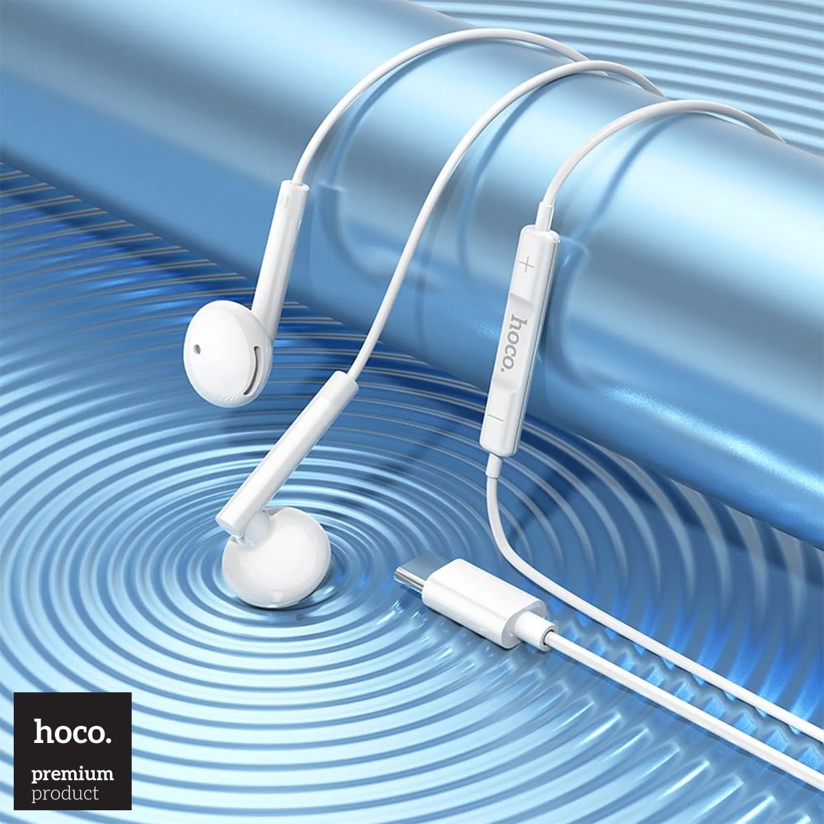 Casti HOCO stereo cu conector USB-C, 1.2m, comenzi si microfon pe fir, In-Ear design, compatibile Samsung, M95, Albe