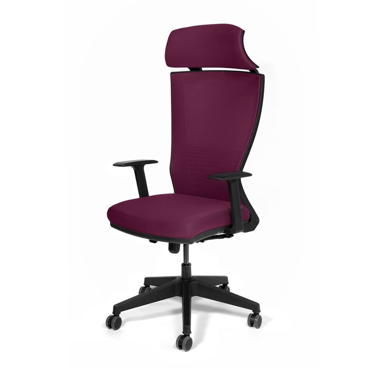 Scaun de birou ergonomic KRONSIT UDINE, mesh 3D Air, Syncron cu blocare 4 pozitii, role silicon, 120kg, mov