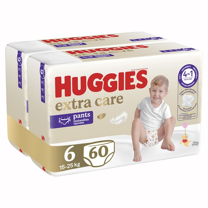 Пелени-гащички Huggies Extra Care 6, 15-25 кг, 60 броя