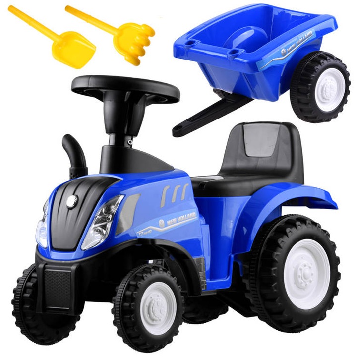 Tractor cu remorca New Holland ZA3691, Plastic, 56 x 27 cm, Albastru/Negru