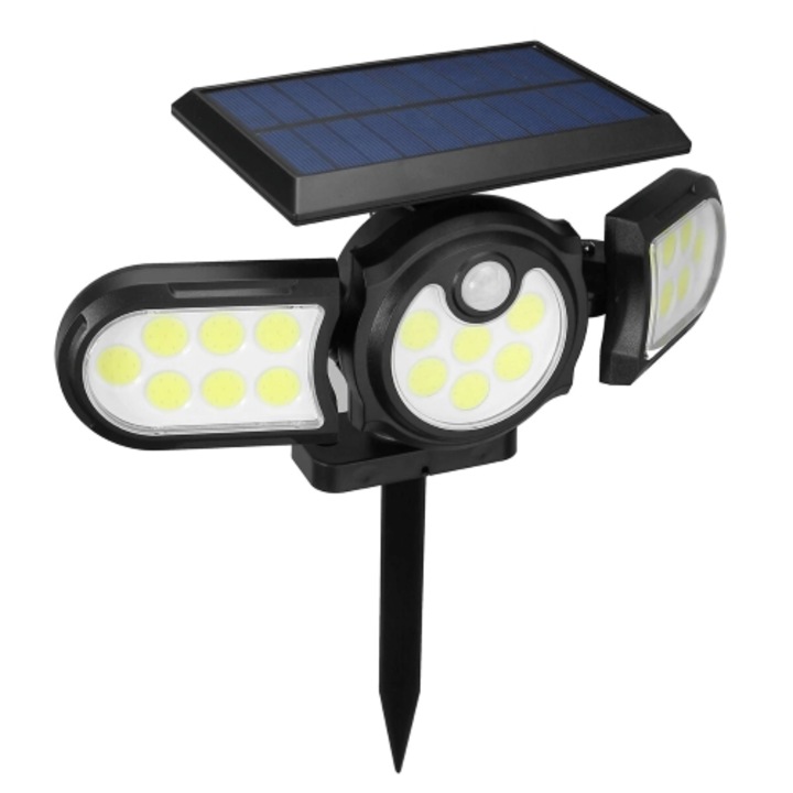 Napelemes kerti lámpa Digital One SP00643, sh-1206a, 90W, 112 led, 140 cob., Napelemek, Sötétségérzékelő és hangerő-érzékelő