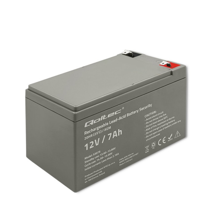 AGM akkumulátor, Qoltec, 12V, 7Ah, max.105A