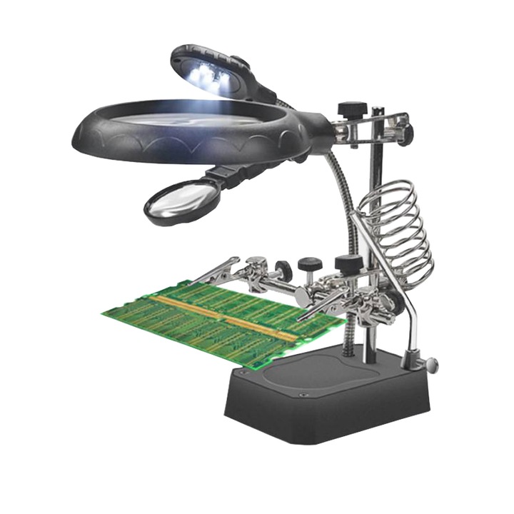 Suport de lipit cu lupa si iluminare cu 5 LED-uri