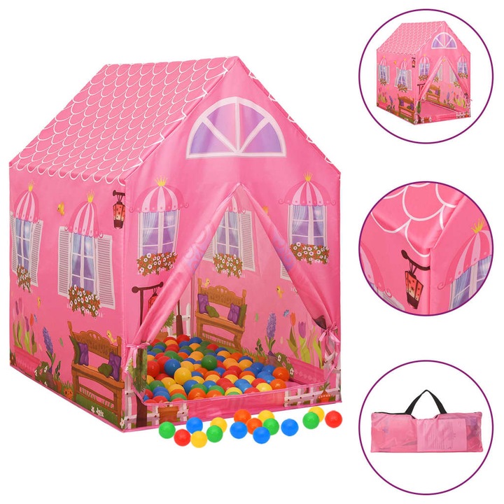 vidaXL rózsaszín gyerekjátszósátor 250 labdával 69x94x104 cm 3107748