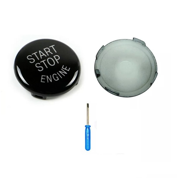 Set 2 buc Capac Buton Start-Stop pentru BMW E60 E61 E70 E71 E83 E84 E87 E89 E90 E91 E92 si surubelnita