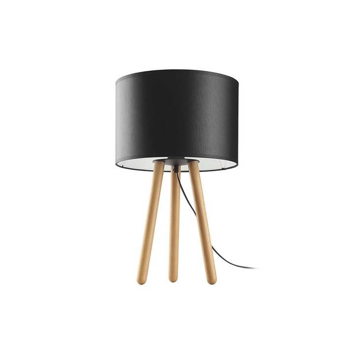 Нощна лампа, TK-Lighting, 1 източник, E27, дърво/метал, бежово/черно