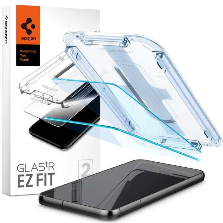 Set 2 folii sticla cu sistem de montare Case friendly Spigen GLAStR EZ FIT compatibil cu Samsung Galaxy S23 Plus