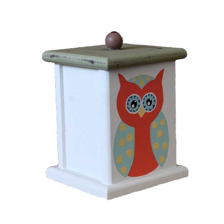 Recipient Bufnita din lemn pentru condimente, cafea, Multicolor, inaltime 14 cm