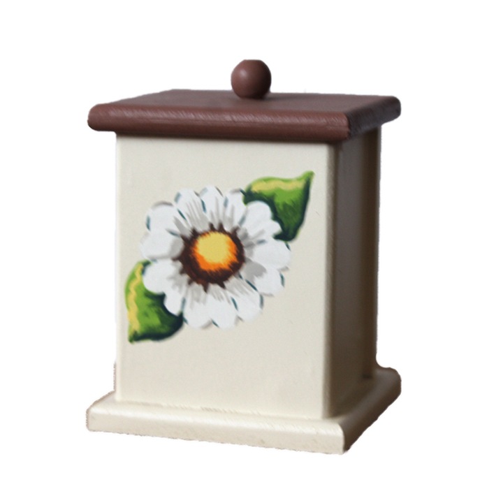 Recipient din lemn pictat manual, pentru condimente, Multicolor, inaltime 14 cm