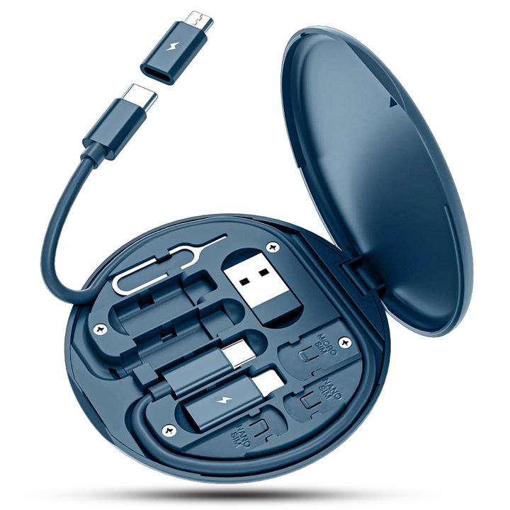 Cablu de date 5 in 1, Multifunctional, Organizator cabluri, Incarcare rapida 60W, Suport de telefon cu adaptor compatibil cu USB, Type-C, Lightning, Micro-USB, 29 cm