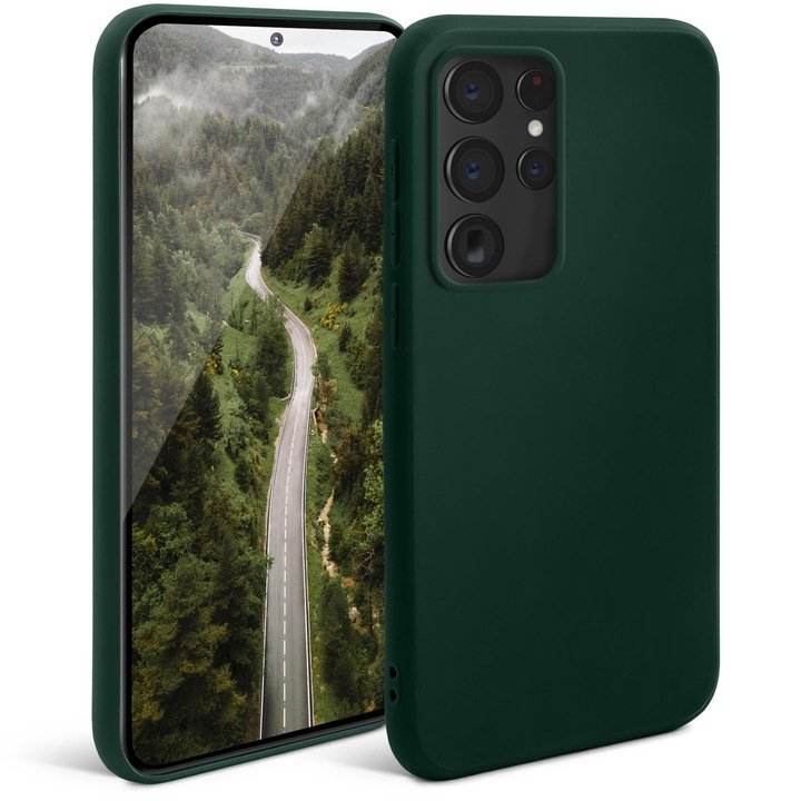 Калъф за телефон Moozy за Samsung Galaxy S22 Ultra 5G, тъмно зелен, силиконов