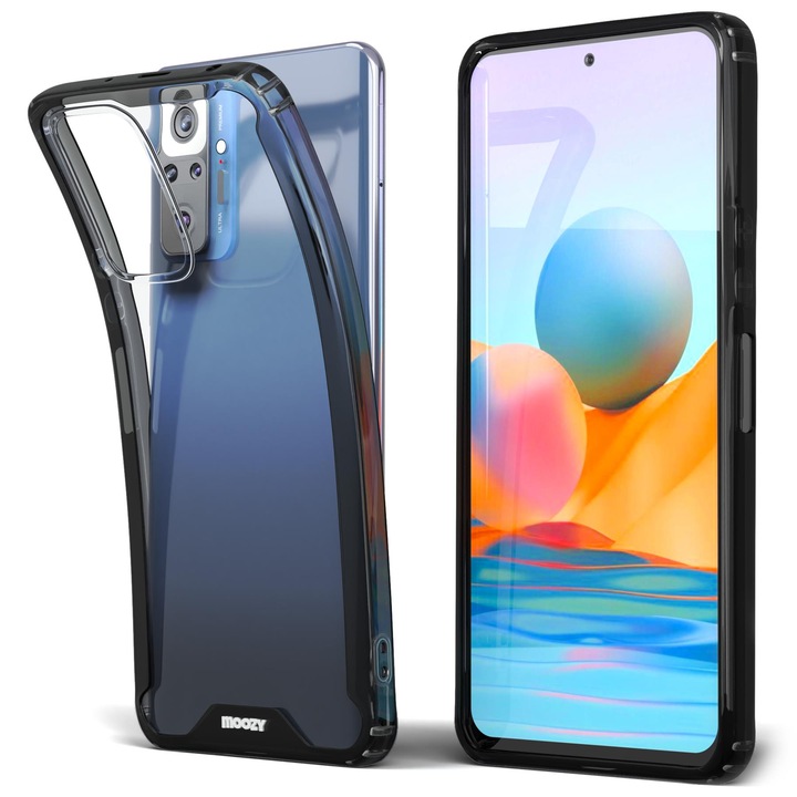 Hibrid tok kerettel, Moozy, Xiaomi Redmi Note 10 Pro, Xiaomi Redmi Note 10 Pro Max készülékekhez, fekete / átlátszó, műanyag