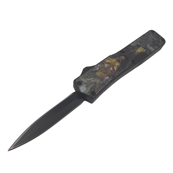 Briceag automat de vanatoare Depox, Wolf Blood, metalic, 13.5 cm, negru