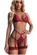 Set lenjerie erotica, dantela, sutien, portjartier si chiloti tanga, rosu, M INTL