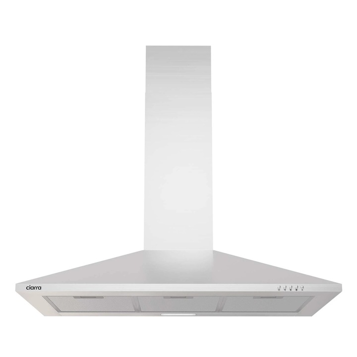 Стенен аспиратор Ciarra, CBCS9201-OW, 90 cm, 370 m³/h, клас A, рециркулация на въздуха и изпускане, миещ се филтър за мазнини, въглероден филтър, 3 нива на мощност, включен монтажен комплект, неръждаема стомана