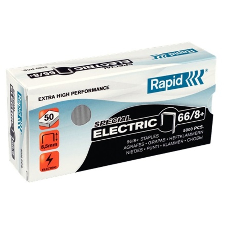 Capse Rapid Super Strong, 66/8+, pentru capsator electric, 5000 buc/cutie