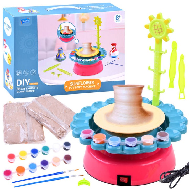 Masina cu roata de ceramica pentru copii, Roata olarului, Multicolor