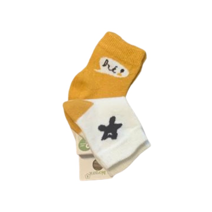 Комплект от 2 чифта чорапи от органичен памук за бебета, 0-6 месеца, кафяво-бели