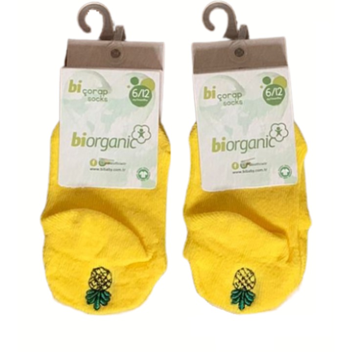 Детски чорапи, От органичен памук, 6-12 месеца, Жълти, Комплект от 2 чифта