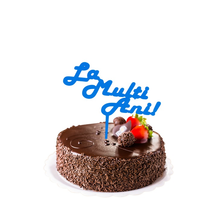 Decoratiune topper tort "La multi ani", Albastru, 16 cm