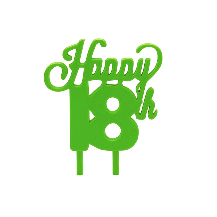 Декорация за торта "HAPPY 18", зелена 10 х 7,5 см
