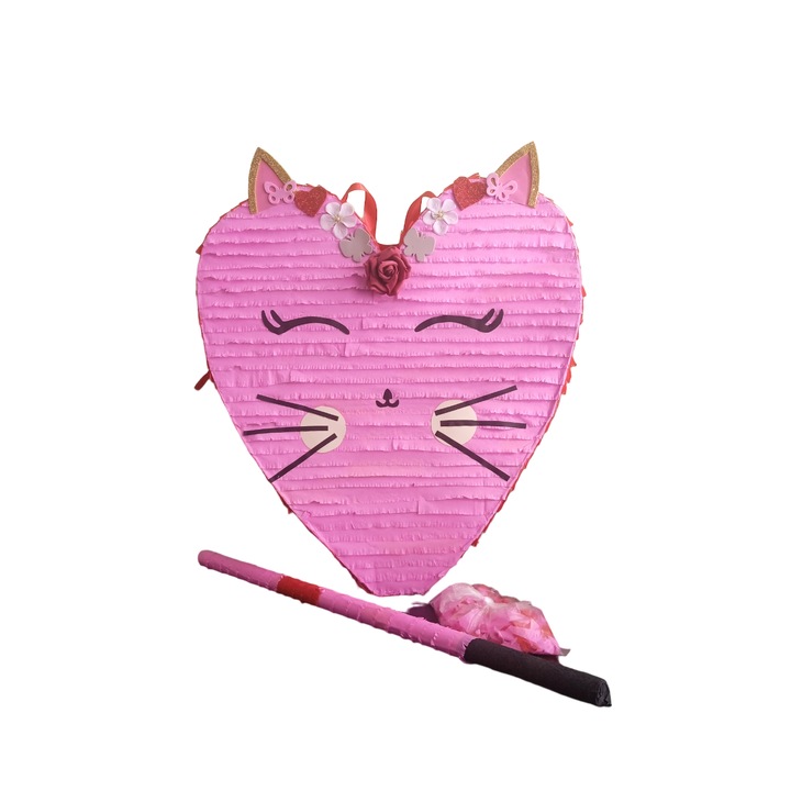 Pinata model Inima Pisicuta, 45 cm, roz