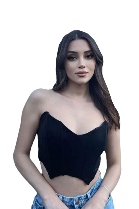 Корсет от кадифе Bamby , без презрамки и закопчаване с цип, Черен