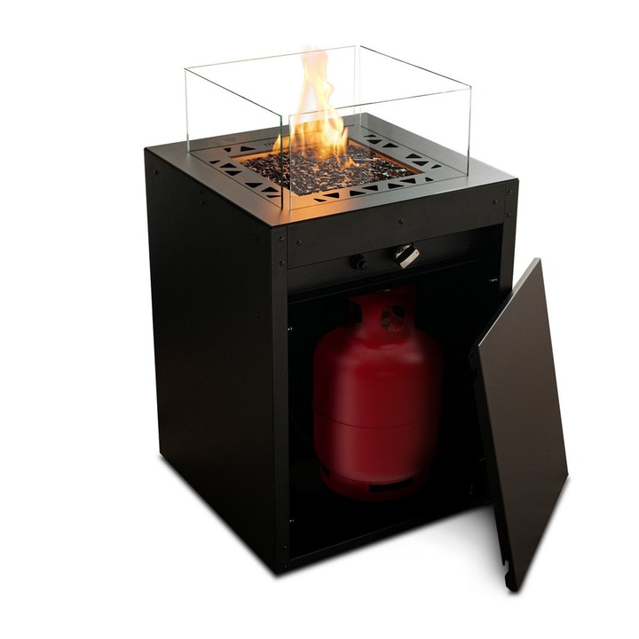 Semineu de exterior pe Gaz, Square by Planika, pentru terasa/ gradina/ foisor, 797 x 480 x 480 mm, Putere maxima 10 kW, Negru