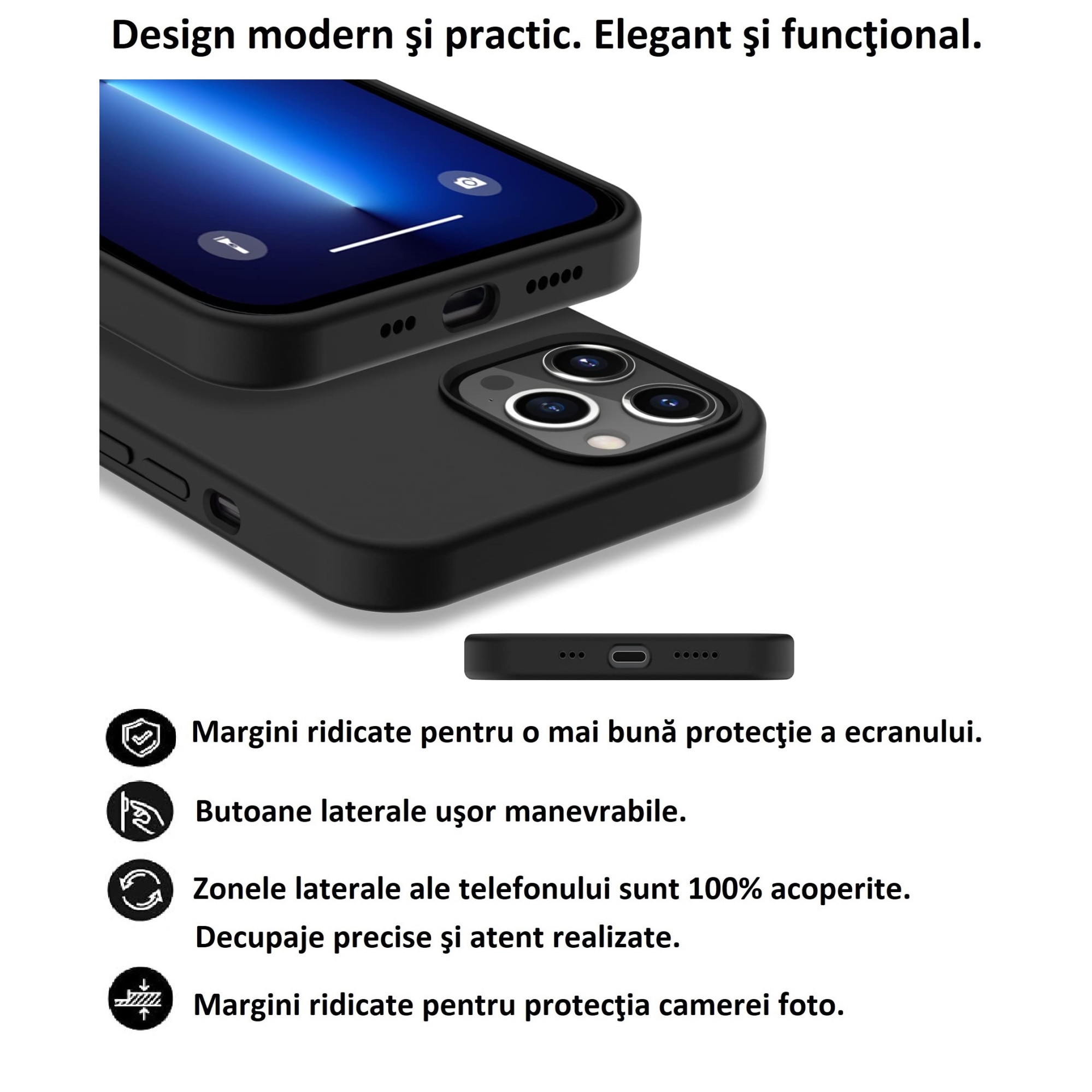 Защитен калъф, съвместим с iPhone 13 Pro Max, черен, течен силикон ...