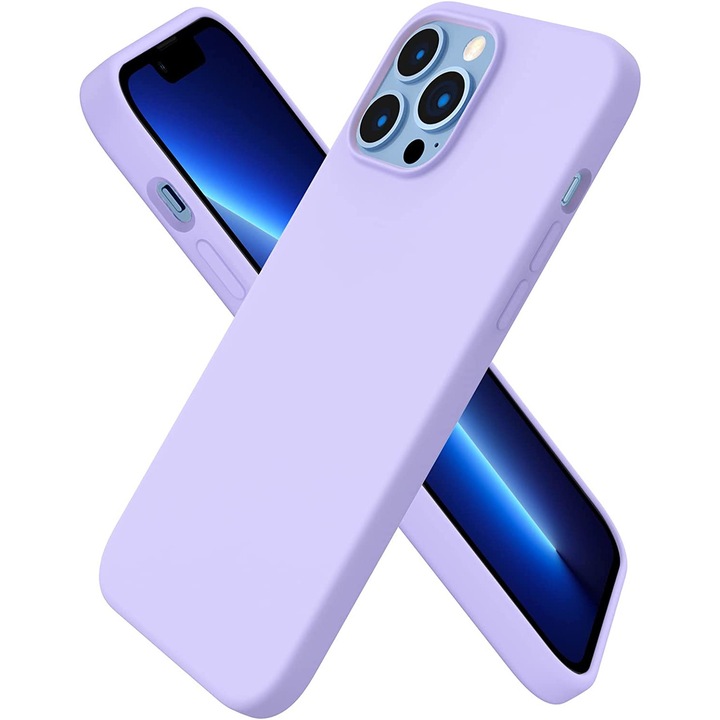Husa de protectie compatibila cu iPhone 14 Pro Max, Lavender, Liquid Silicone, Ultra Slim, protectie din microfibra la interior