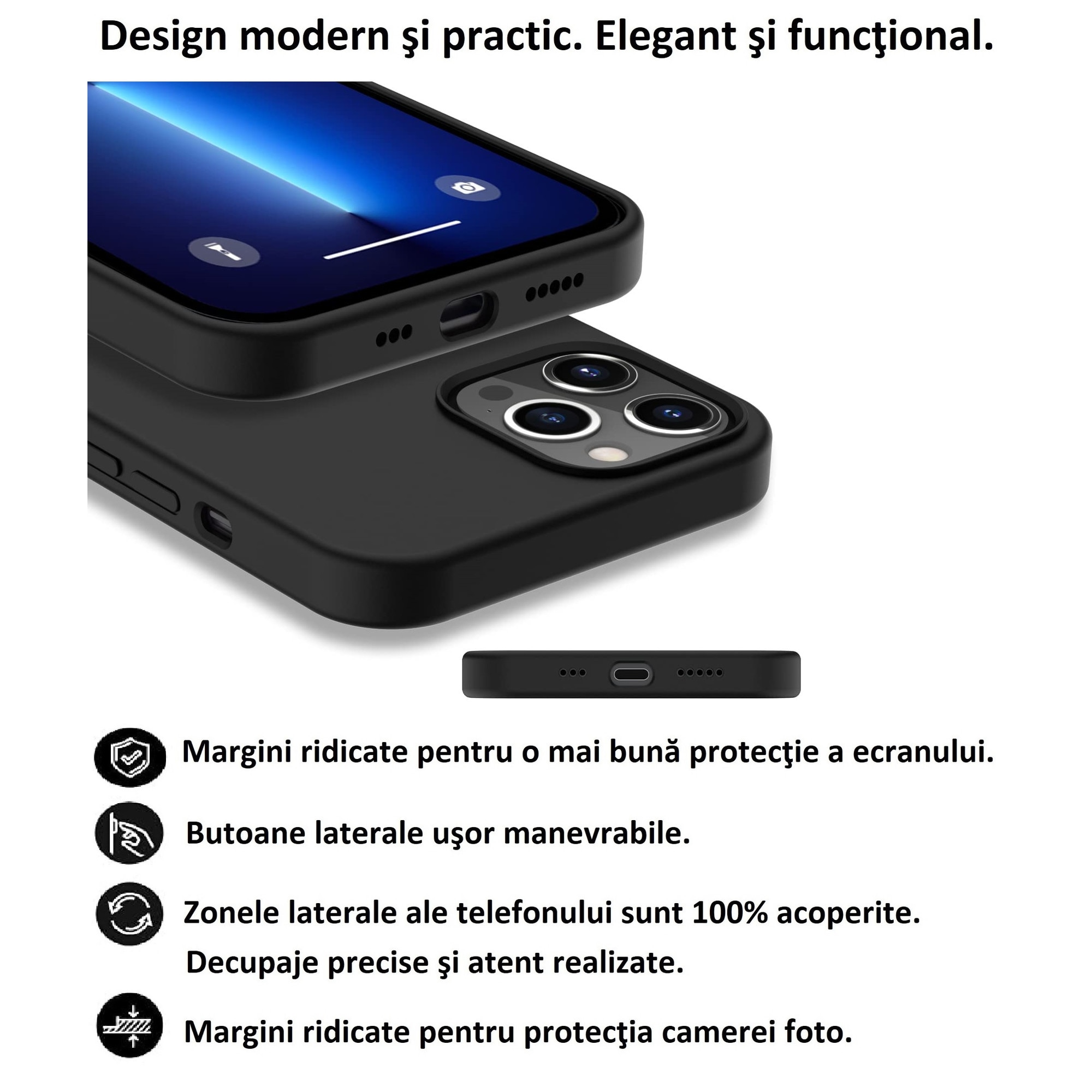 Husa de protectie compatibila cu iPhone 14 Pro Max, Black, Liquid Silicone, Ultra Slim, protectie din microfibra la interior