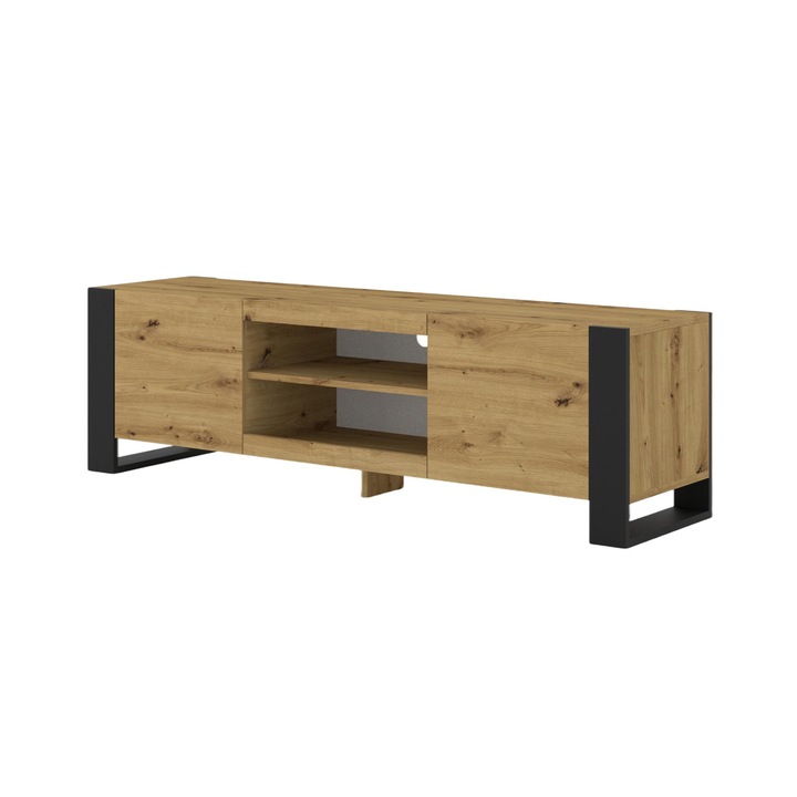 Comoda TV, AKL Furniture Private, MDF/Plastic, 158x40x47 cm, Maro/Negru