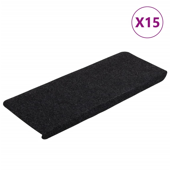 Covorase scari autoadezive vidaXL, 15 buc., negru, 65x24,5x3,5 cm 3.2 kg