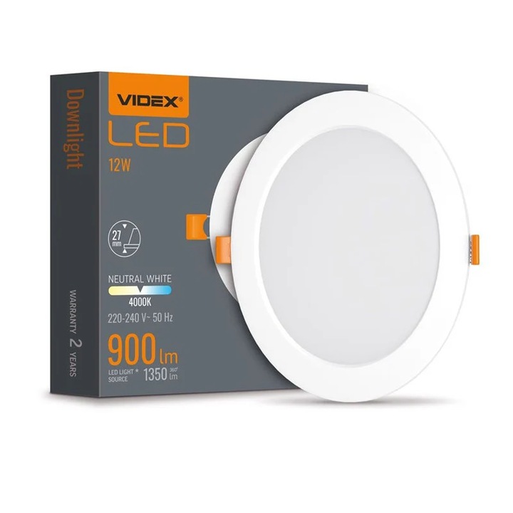 Plafoniera, Videx, LED, 12 W, Aluminiu, Plastic, Alb, Portocaliu
