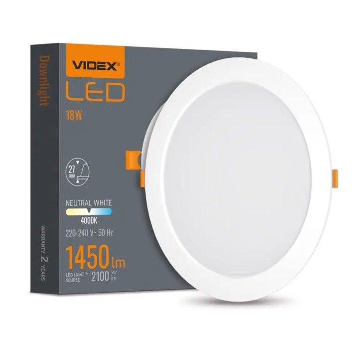 Plafoniera, Videx, LED, 18 W, Aluminiu, Plastic, Alb, Portocaliu