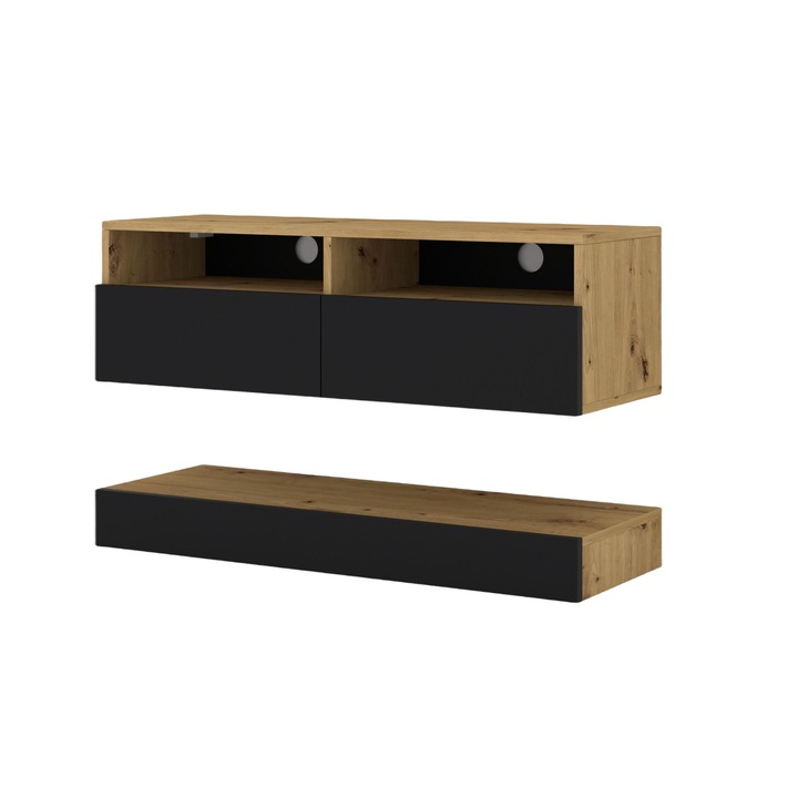 Comoda dubla TV, AKL Furniture Private, MDF/Plastic, 100x34x30 cm, Negru/Maro