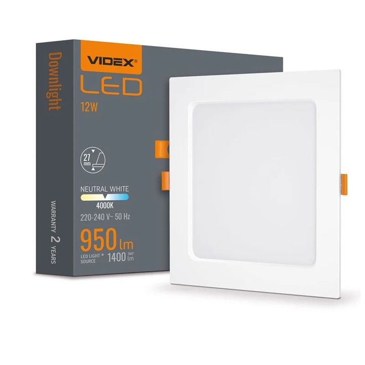 Plafoniera, Videx, LED, 12 W, Aluminiu, Plastic, Alb, Portocaliu