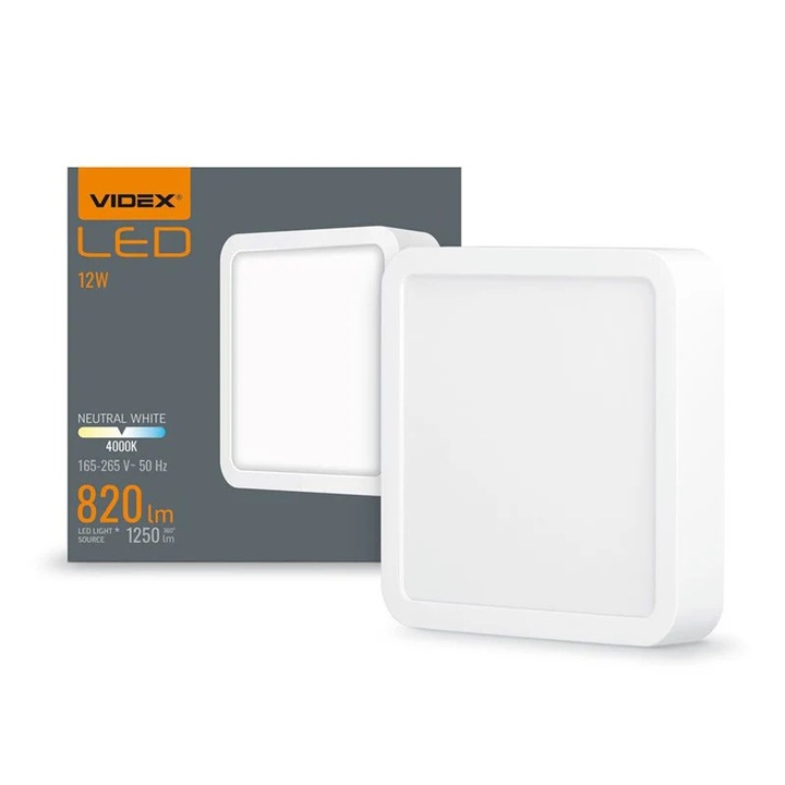 Plafoniera, Videx, LED, 12 W, Aluminiu, Plastic, Alb