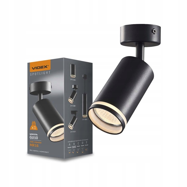 Plafoniera, Videx, GU10, Aluminiu, Poliamida, Negru