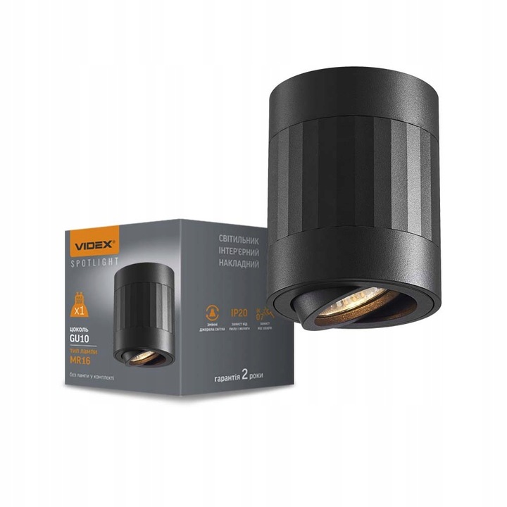 Plafoniera, Videx, GU10, Aluminiu, Poliamida, Negru