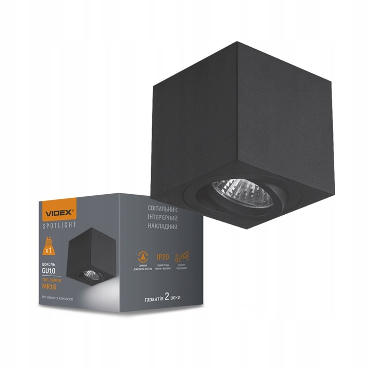 Plafoniera, Videx, GU10, Aluminiu, Poliamida, Negru