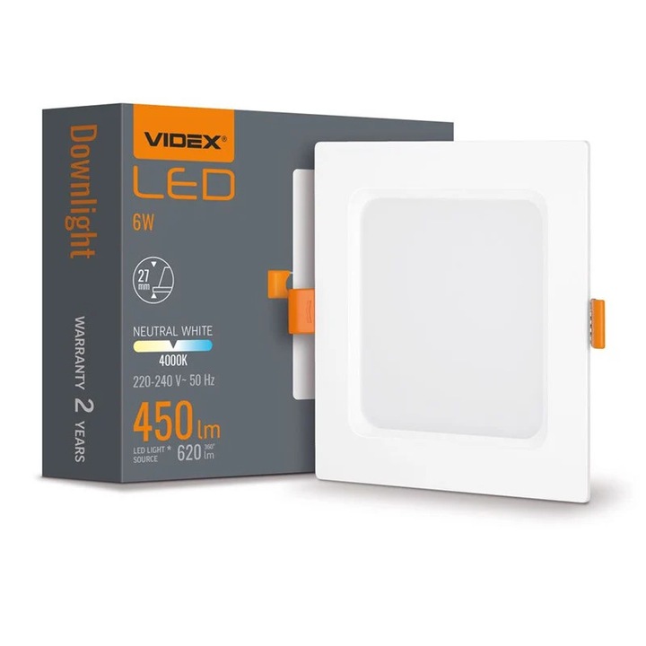 Plafoniera, Videx, LED, 6 W, Aluminiu, Plastic, Alb, Portocaliu