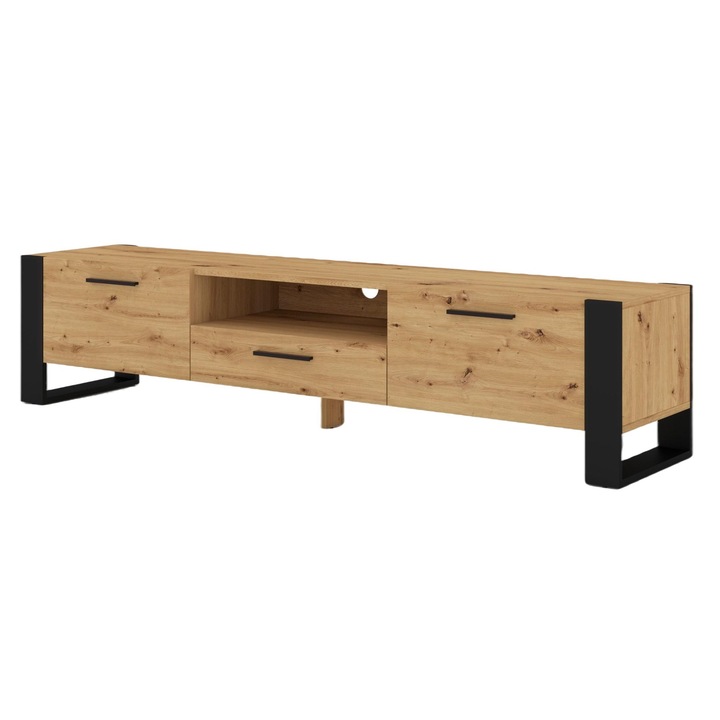 Comoda TV, AKL Furniture Private, HDF/Plastic, 200x43x48 cm, Maro/Negru